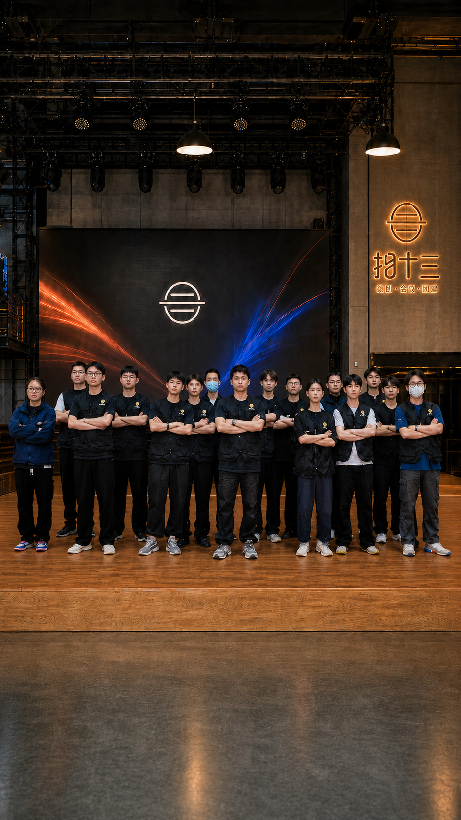相十三团队在门店舞台前合影